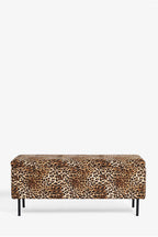 Velvet Leopard Print Ottoman Storage Bench