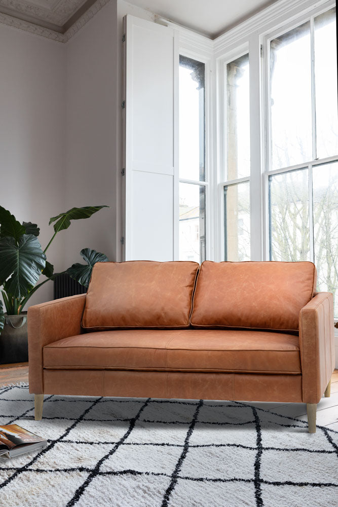 Vintage-Style Brown Leather 2-Seater Sofa