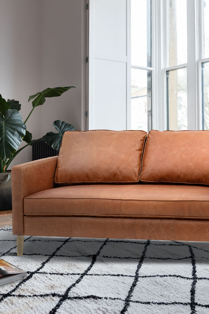 Vintage-Style Brown Leather 2-Seater Sofa
