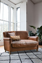Vintage-Style Dark Brown Leather 2-Seater Sofa