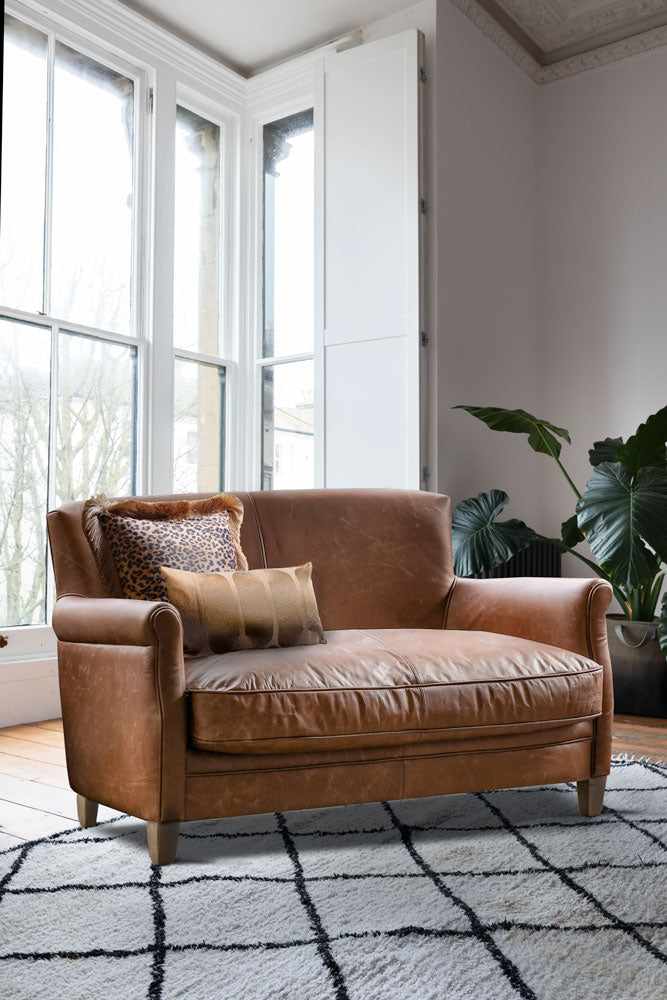 Vintage-Style Dark Brown Leather 2-Seater Sofa