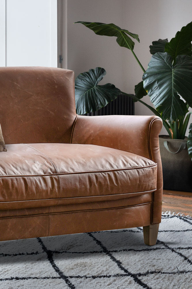 Vintage-Style Dark Brown Leather 2-Seater Sofa