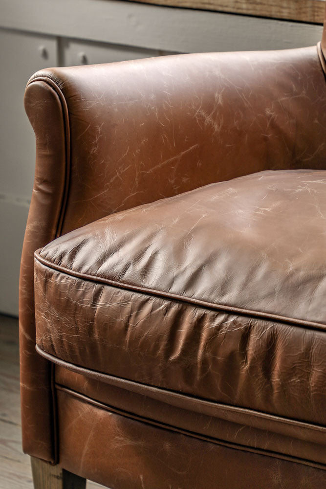Vintage-Style Dark Brown Leather 2-Seater Sofa