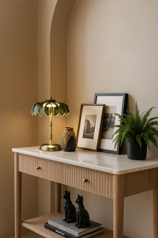 White Marble 2-Drawer Console Table