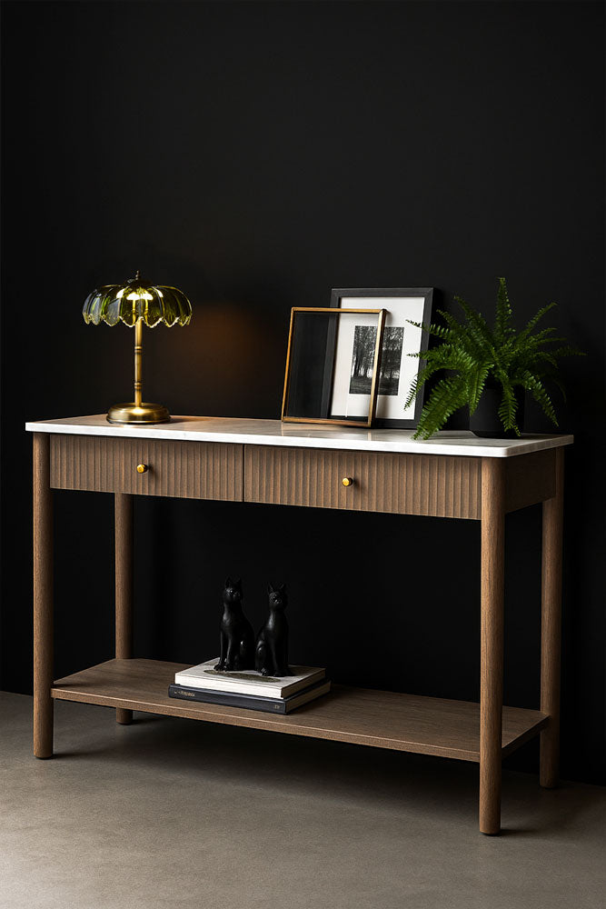 White Marble 2-Drawer Console Table