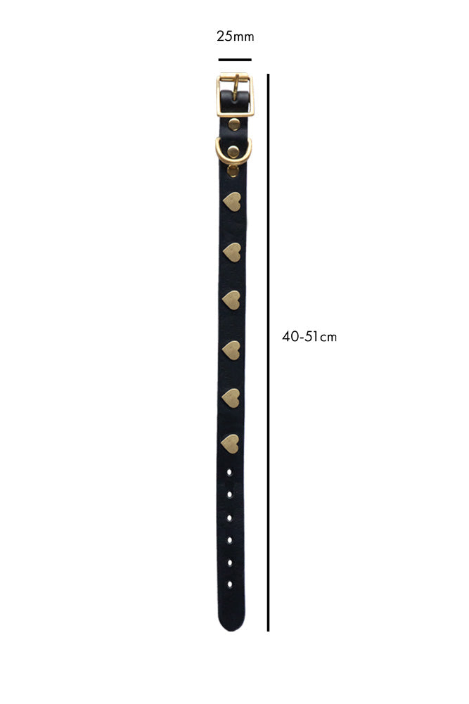 Grand collier pour chien en cuir noir avec cœurs - ÉCHANTILLON