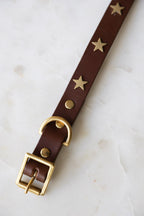 Brown Leather Dog Collar With Stars - SAMPLE
