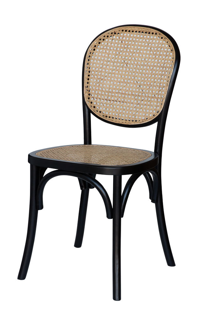 Chez Pitou Black Wood & Woven Cane Dining Chair