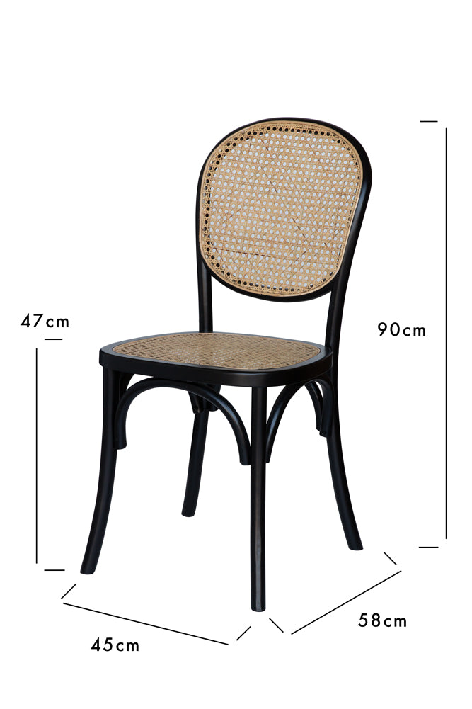 Chez Pitou Black Wood & Woven Cane Dining Chair