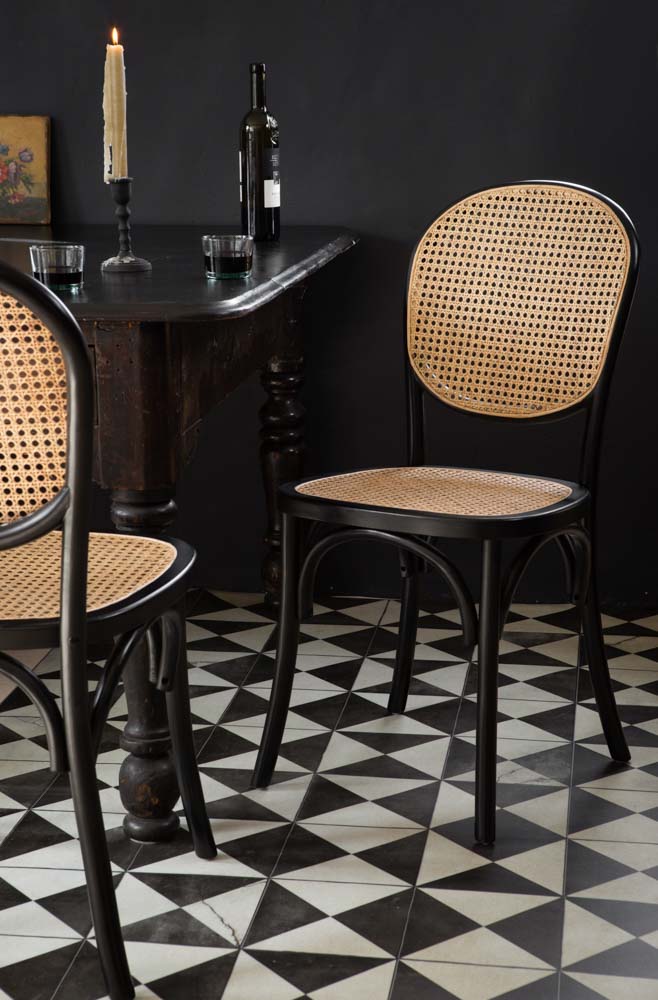 Chez Pitou Black Wood & Woven Cane Dining Chair