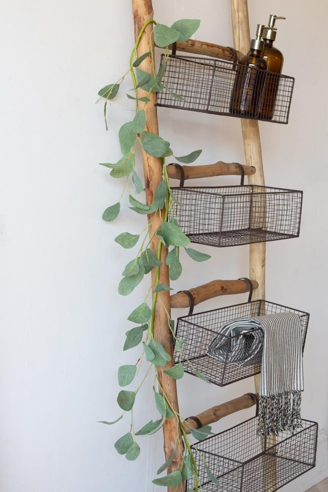 Wooden Ladder with 5 Basket Shelves