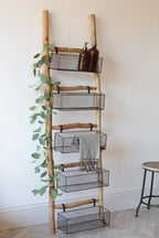 Wooden Ladder with 5 Basket Shelves