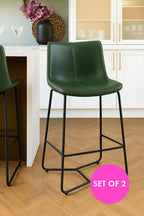 Lot de 2 tabourets de bar verts avec cadre en métal