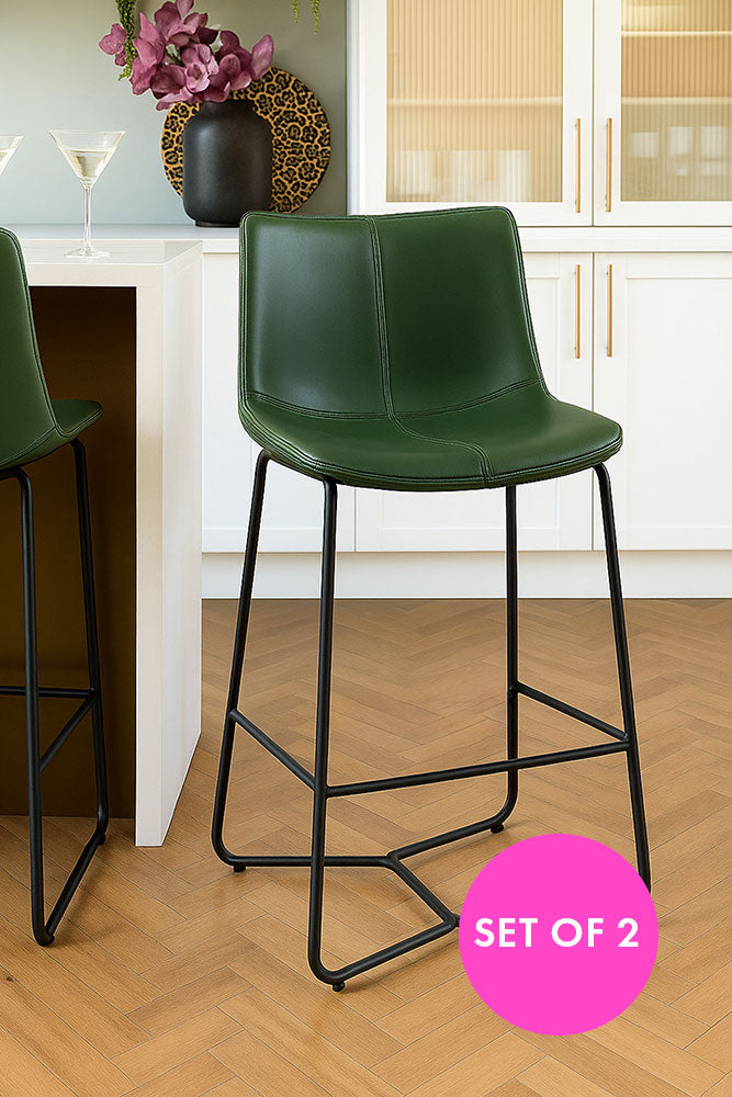 Lot de 2 tabourets de bar verts avec cadre en métal