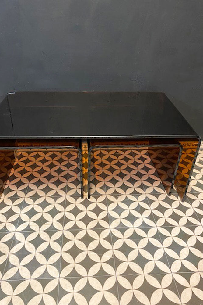 Set Of 3 Amber Glass Nest Of Coffee Tables - DISCONTINUED
