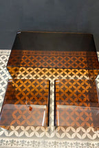 Set Of 3 Amber Glass Nest Of Coffee Tables - DISCONTINUED