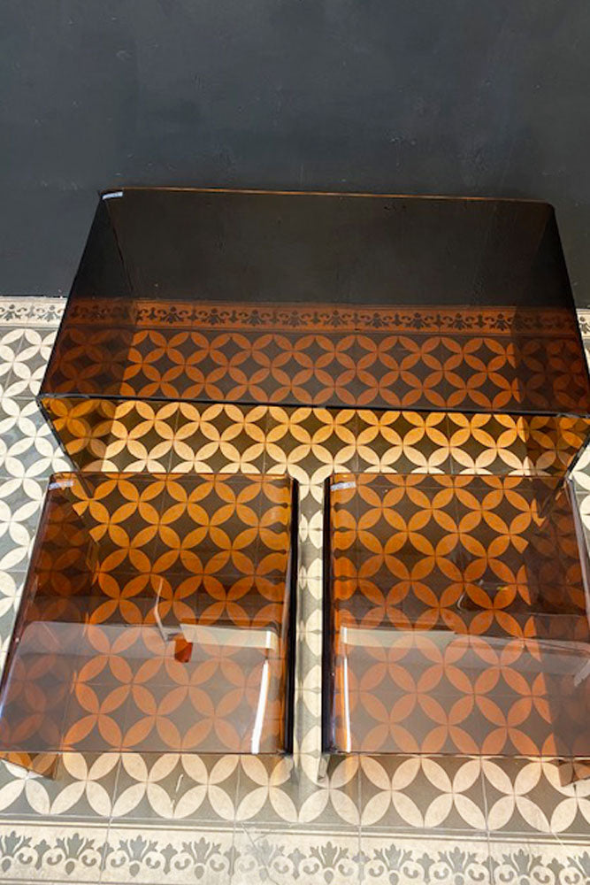 Set Of 3 Amber Glass Nest Of Coffee Tables - DISCONTINUED