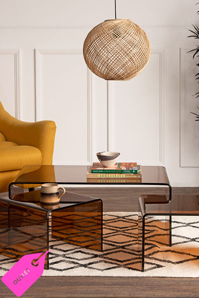Set Of 3 Amber Glass Nest Of Coffee Tables - DISCONTINUED