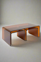 Set Of 3 Amber Glass Nest Of Coffee Tables - DISCONTINUED