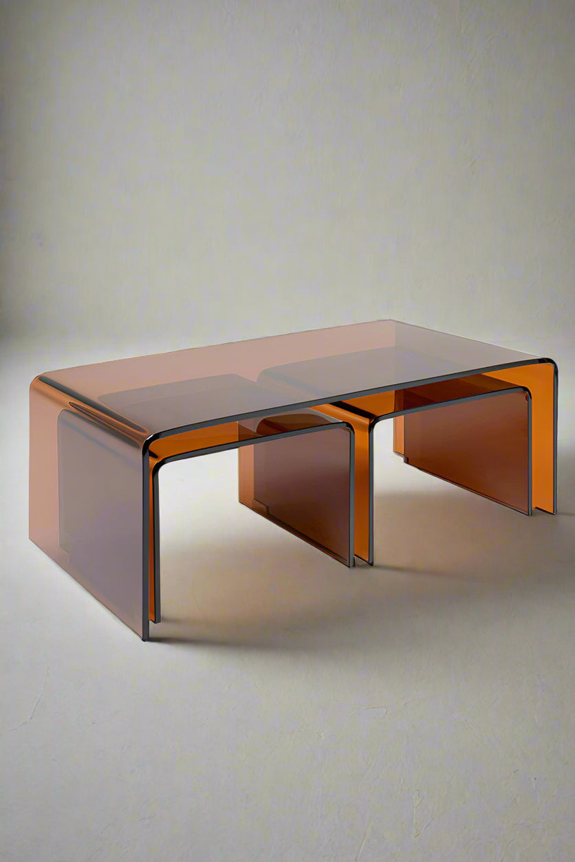 Set Of 3 Amber Glass Nest Of Coffee Tables - DISCONTINUED