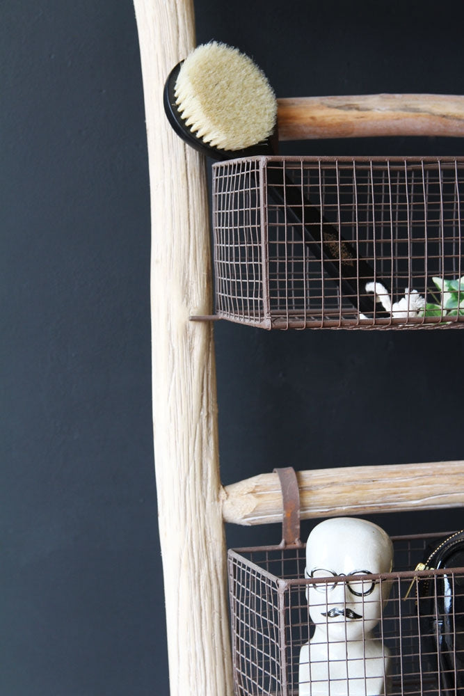 Wooden Ladder with 5 Basket Shelves