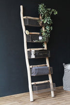 Wooden Ladder with 5 Basket Shelves